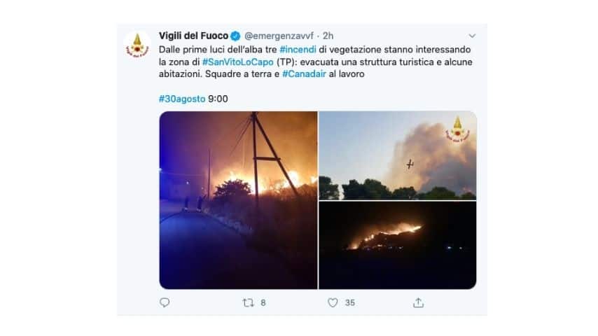 Le immagini degli incendi a San Vito Lo Capo