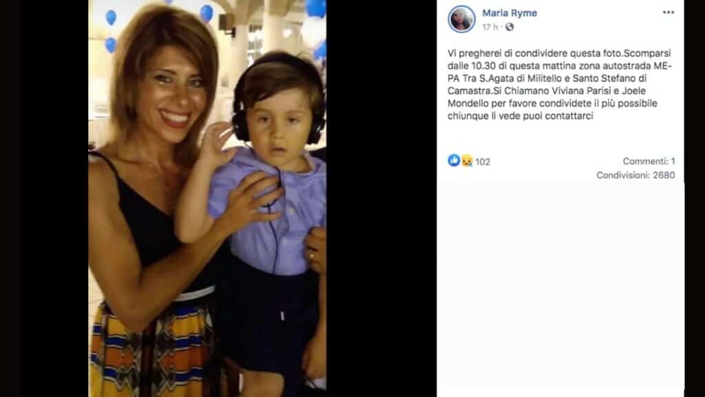 Viviana Parisi e il figlio Gioele nel post di un familiare