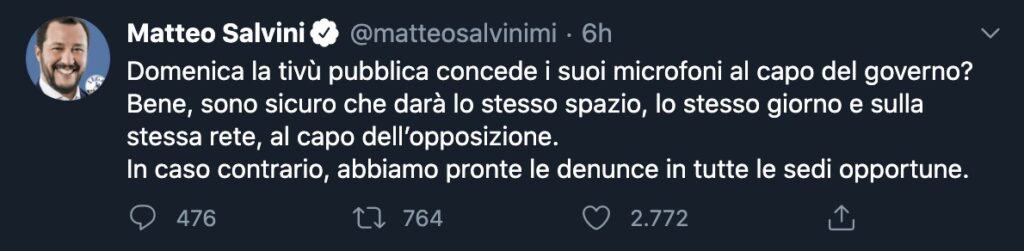 Il tweet di Matteo Salvini