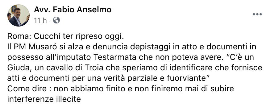 Il post Facebook di Fabio Anselmo