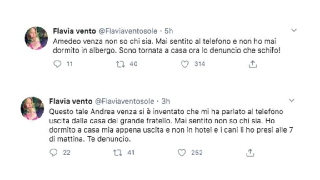 Flavia Vento su Twitter contro Amedeo Venza