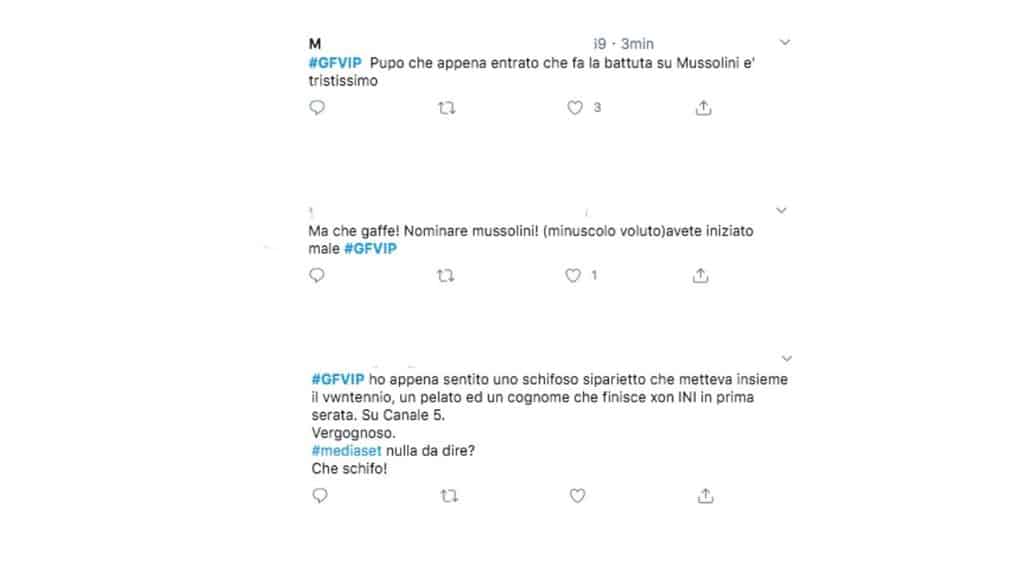 I commenti degli utenti sulla battuta di Pupo. Fonte: Twitter