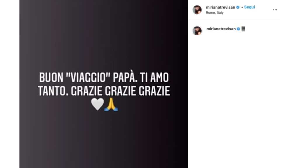 post instagram miriana trevisan morte padre