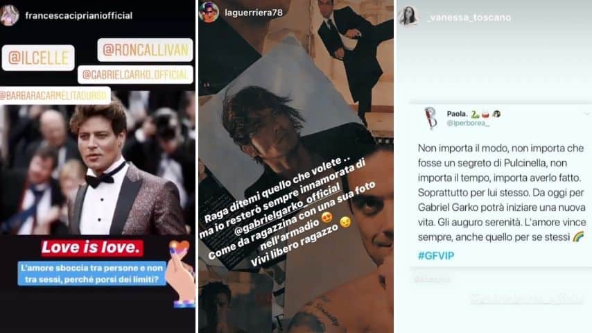 Alcune Storie su Instagram in sostegno di Gabriel Garko