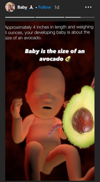 Screenshot pubblicato da Chiara Ferragni per mostrare le dimensioni del bambino, attualmente pari ad un avocado.