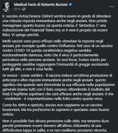 Post di Burioni su Facebook