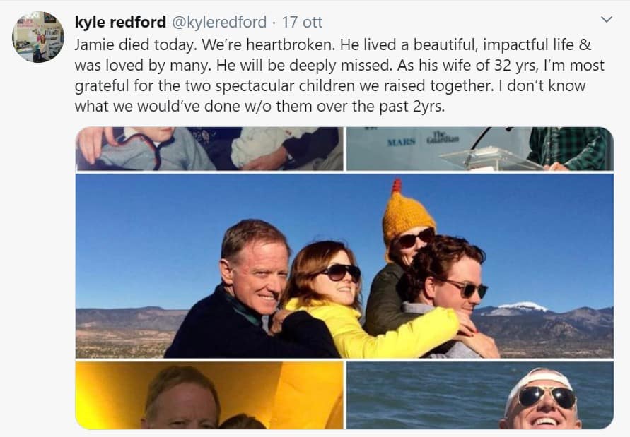 Tweet della moglie di James Redford