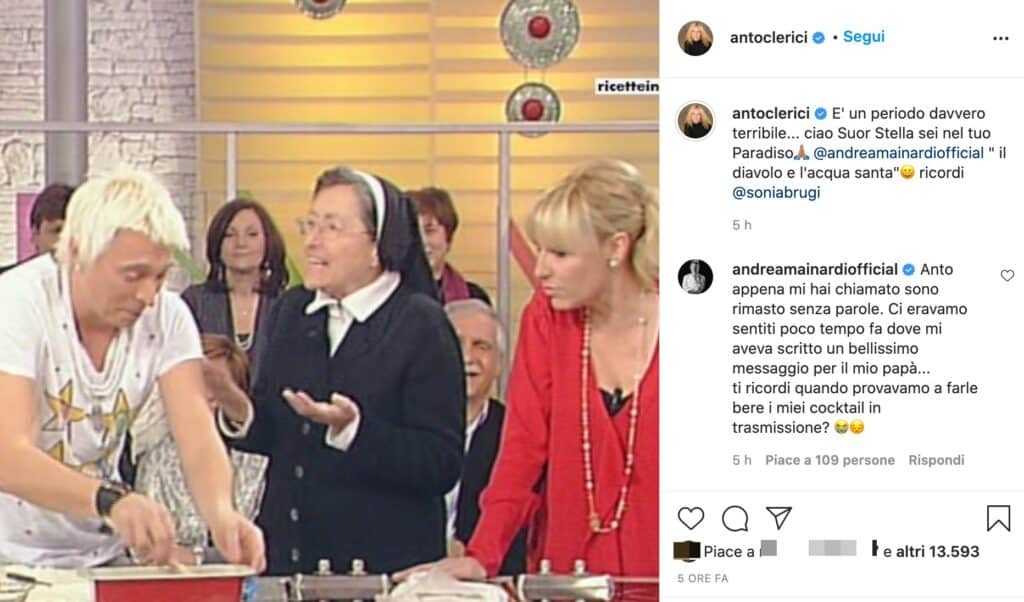 Il post Instagram di Antonella Clerici