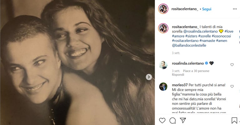 Un post su instagram pubblicato da Rosita Celentano in onore della sorella Rosalinda.  Nella descrizione: "I talenti di mia sorella"