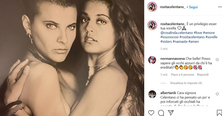 Un post su Instagram di Rosita Celentano in onore della sorella. Nella descrizione: "È un privilegio essere tua sorella"