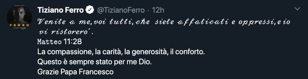 Il tweet di Tiziano Ferro