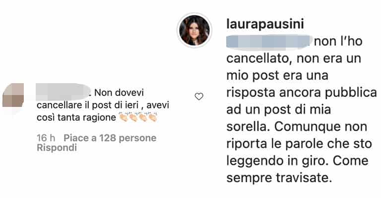 Commento di Laura Pausini su Instagram