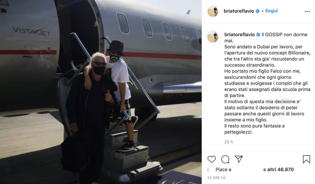 Il post Instagram di Flavio Briatore