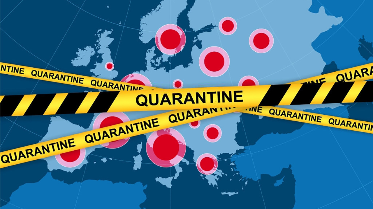 Mappa europea con scritta quarantena