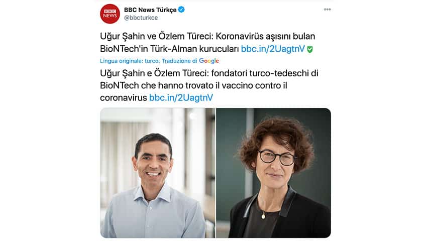 Tweet della BBC