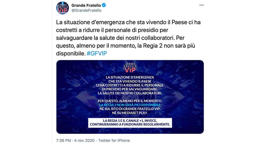 Tweet del Grande Fratello