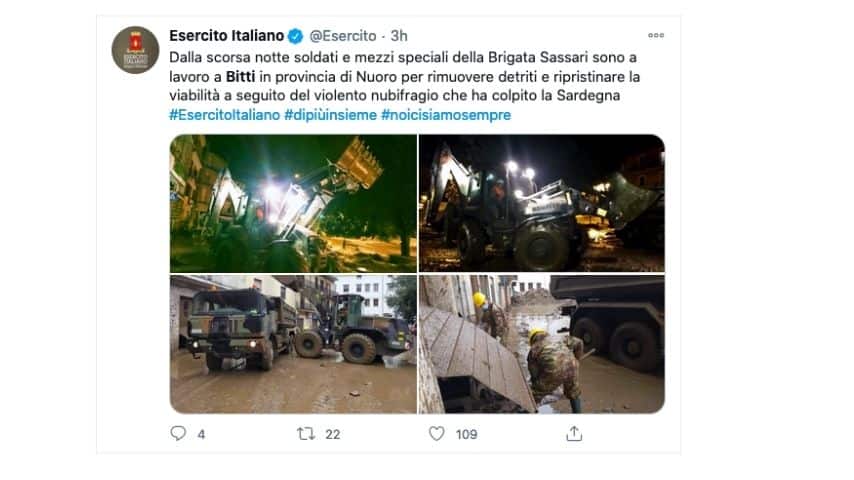 Il Tweet dell'Esercito Italiano su Bitti