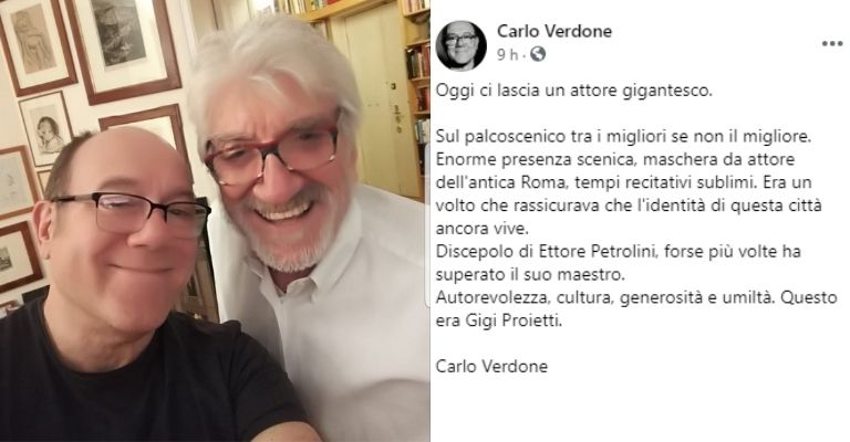 Carlo Verdone dà l'addio a Proietti