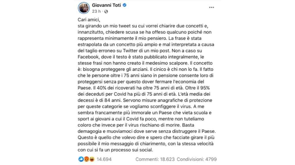 post di scuse di giovanni toti