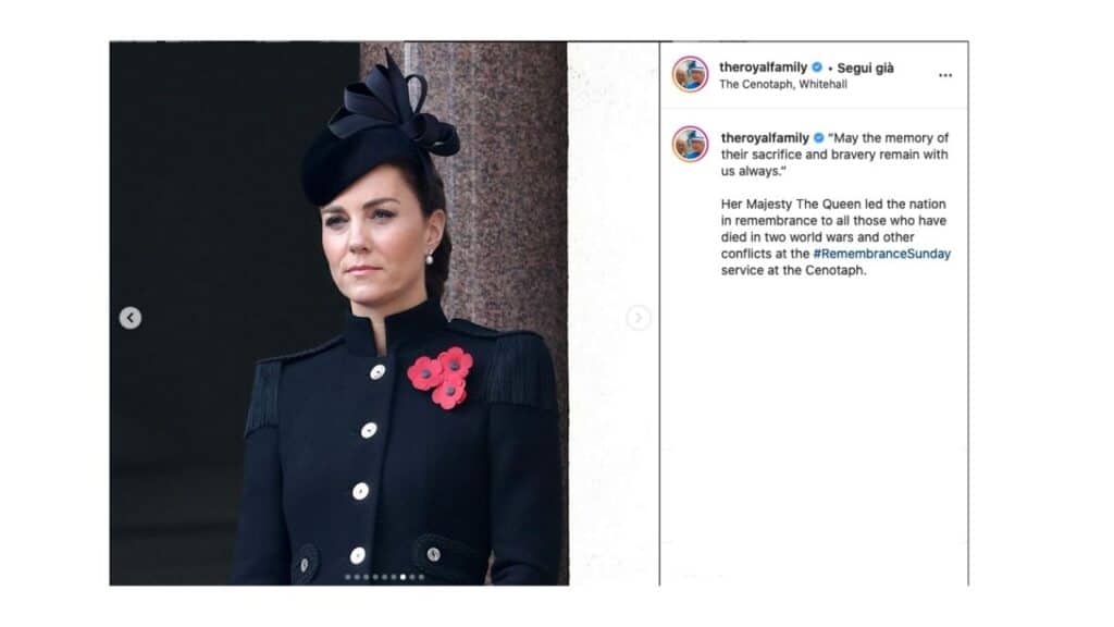 Kate Middleton indossa gli orecchini della regina Elisabetta nel Remembrance Day