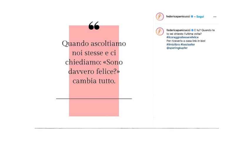 Federica Panicucci presenta il libro in un post su instagram