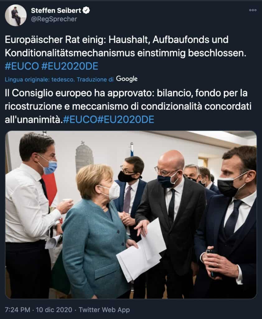 Il tweet del portavoce di Angela Merkel Steffen Seibert