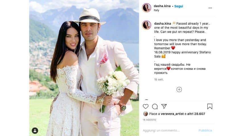 Dasha Kina e il matrimonio con Stefano Sala su Instagram