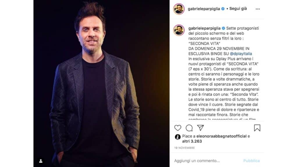 gabriele parpiglia seconda vita post instagram