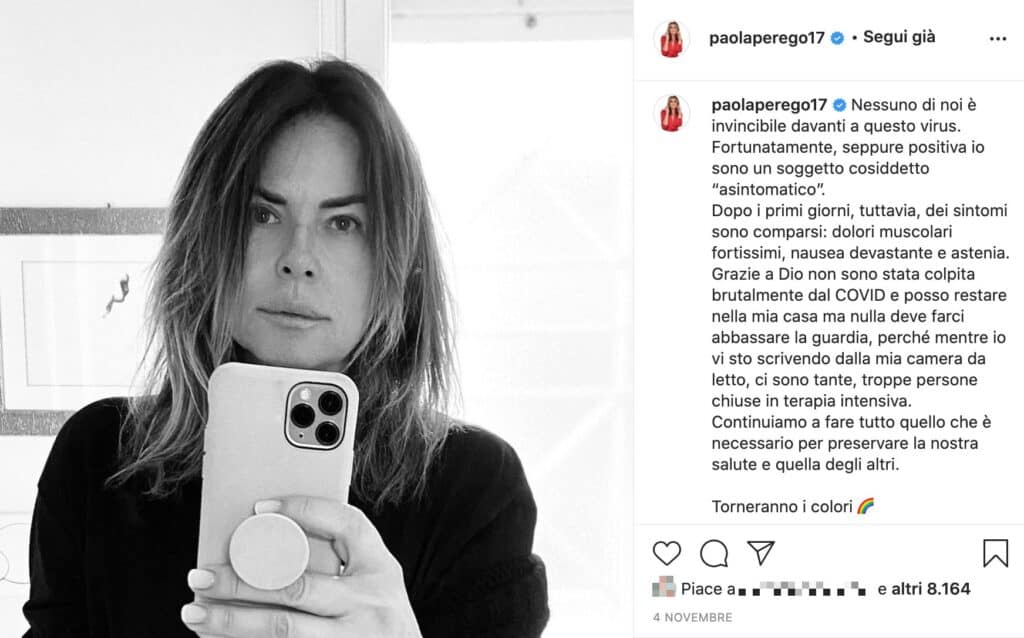 Il post Instagram di Paola Perego