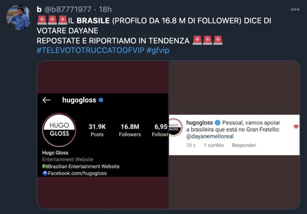 Un tweet che accusa i voti brasiliani