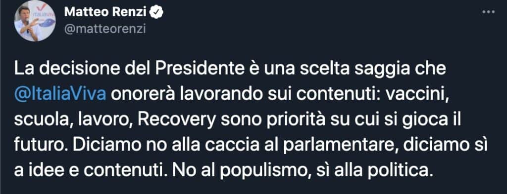 Il tweet di Matteo Renzi