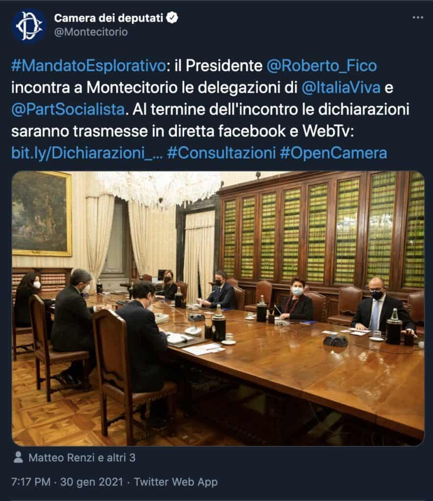 Il tweet della Camera dei Deputati