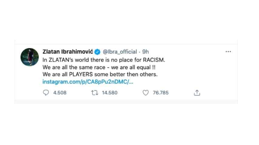 Il tweet con le scuse di Ibrahimovic