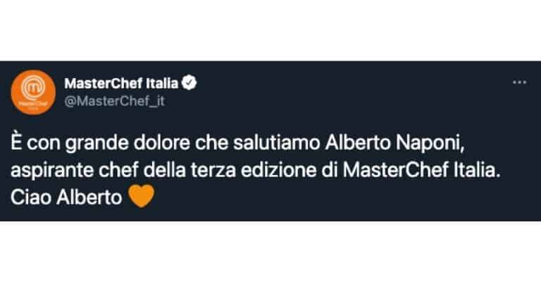 L'addio di Masterchef ad Alberto Naponi