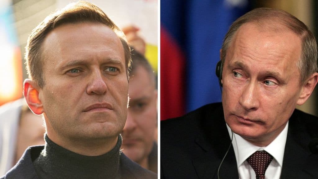 Alexei Navalny e Vladimir Putin in primo piano