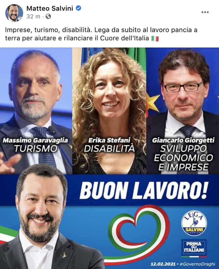 Il post su Facebook di Matteo Salvini