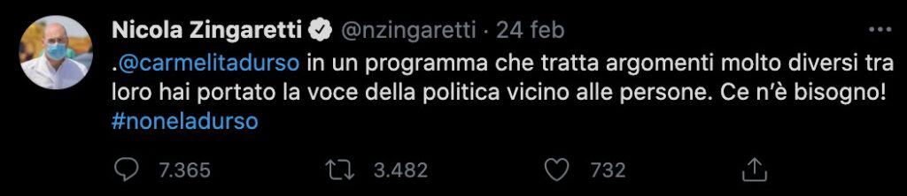 Il tweet di Nicola Zingaretti