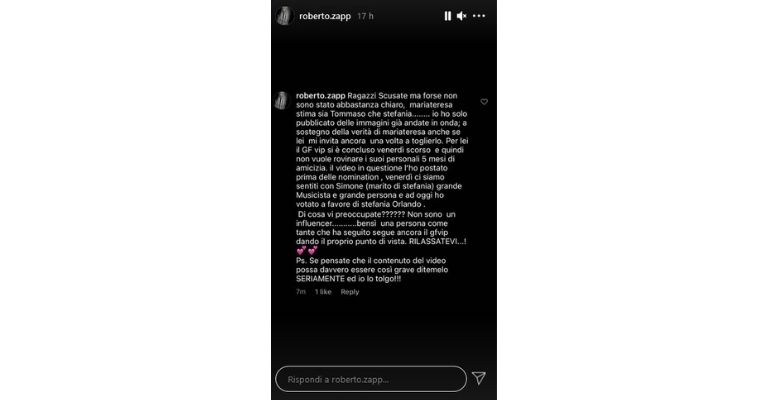 Roberto Zappulla Storia Instagram