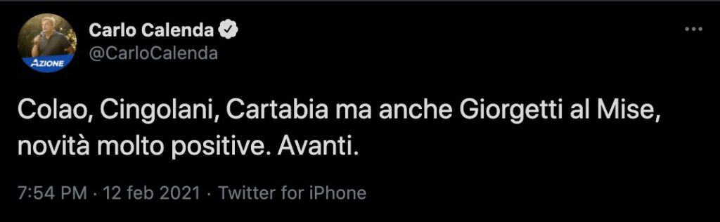 Il tweet di Carlo Calenda