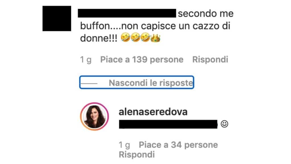 commento alena seredova post instagram