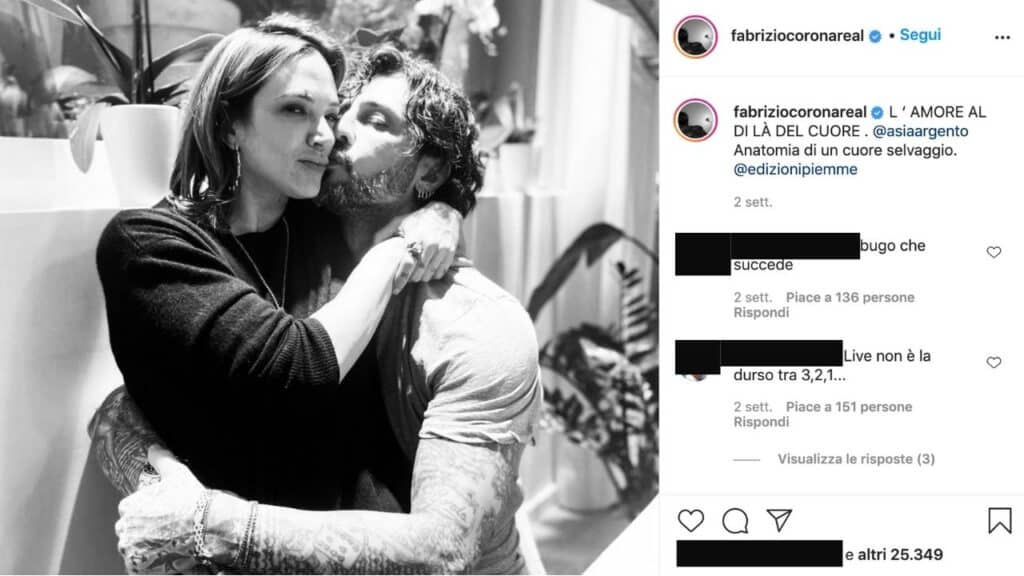 fabrizio corona asia argento post instagram