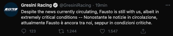 Il tweet del Gresini Racing sulla morte di Fausto Gresini