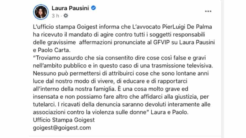 Il comunicato di Laura Pausini