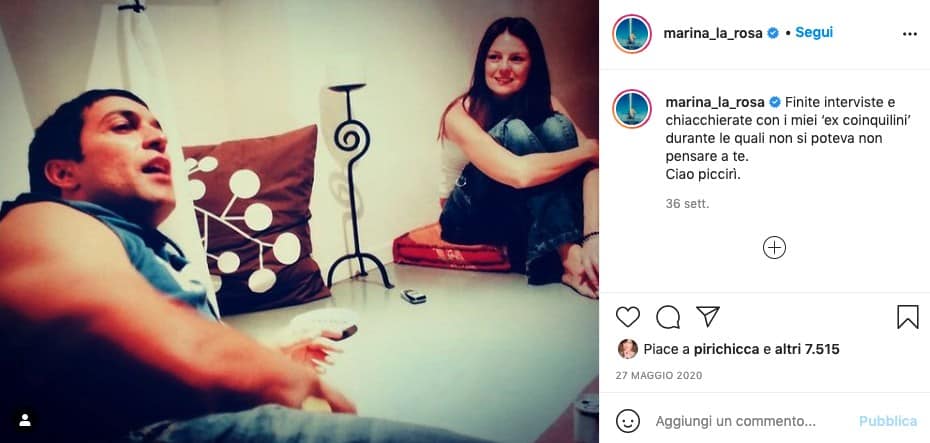 Marina La Rosa, post instagram con Pietro Taricone