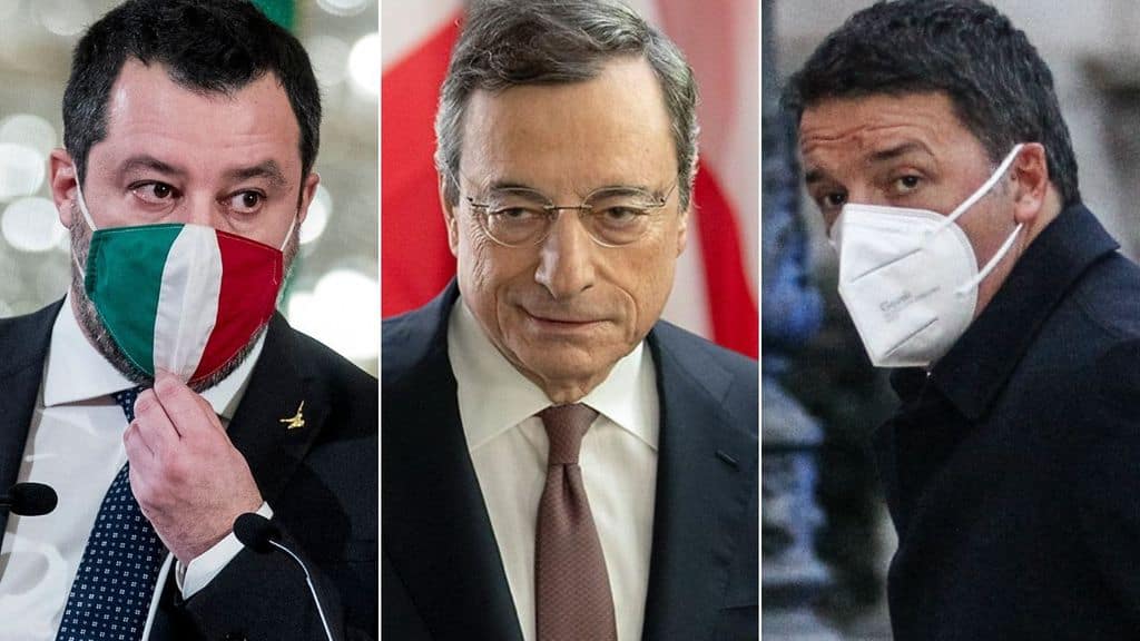 Matteo Salvini, Mario Draghi e Matteo Renzi