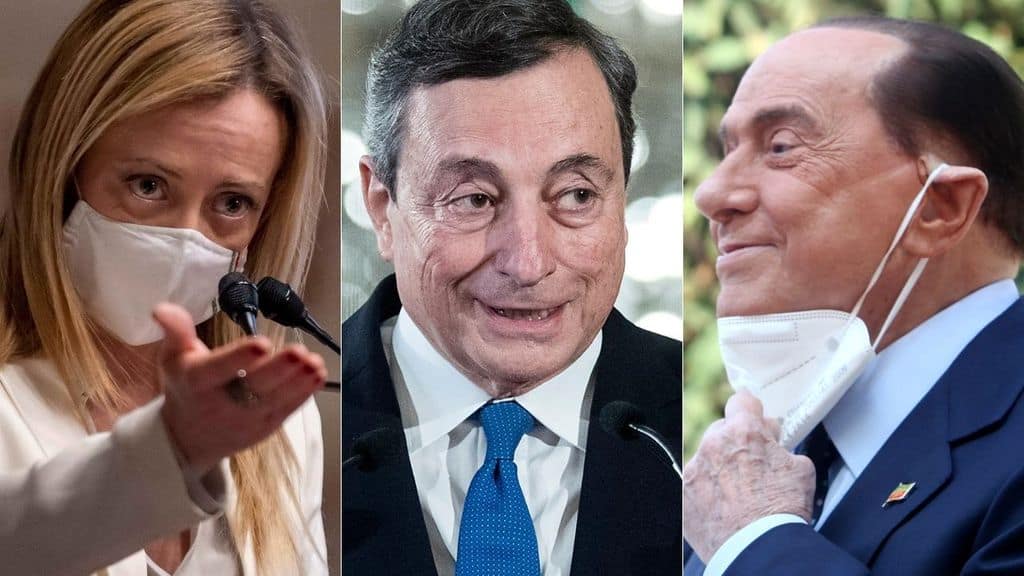 Giorgia Meloni, Mario Draghi e Silvio Berlusconi