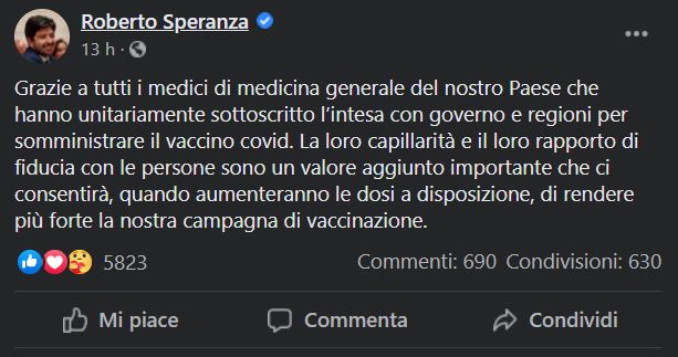 Il posto del ministro Speranza