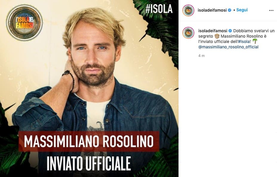 Massimiliano Rosolino, post del profilo dell'Isola dei Famosi