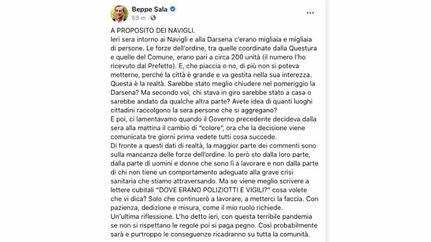 Il commento del sindaco Sala sul maxi-assembramento