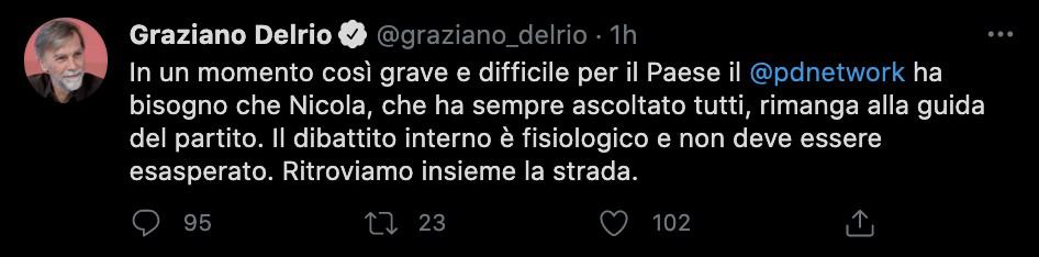 Il tweet di Graziano Delrio